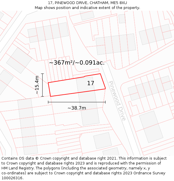 17, PINEWOOD DRIVE, CHATHAM, ME5 8XU: Plot and title map