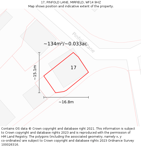 17, PINFOLD LANE, MIRFIELD, WF14 9HZ: Plot and title map