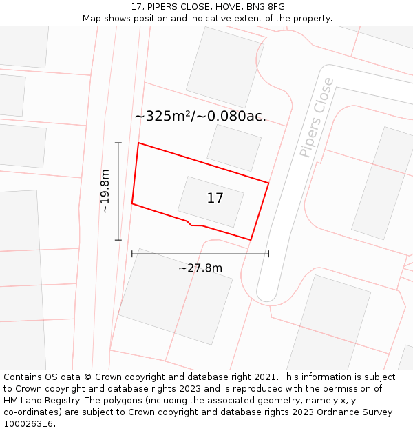 17, PIPERS CLOSE, HOVE, BN3 8FG: Plot and title map