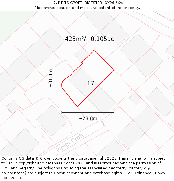 17, PIPITS CROFT, BICESTER, OX26 6XW: Plot and title map