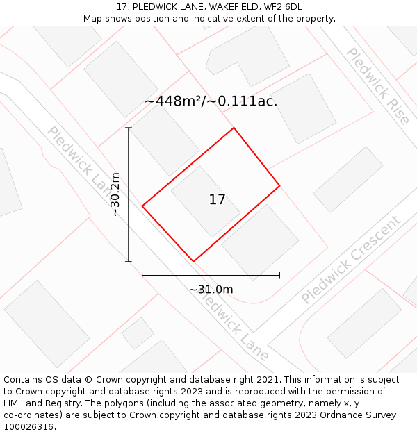 17, PLEDWICK LANE, WAKEFIELD, WF2 6DL: Plot and title map