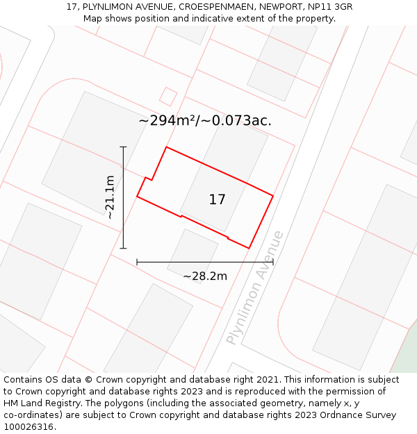 17, PLYNLIMON AVENUE, CROESPENMAEN, NEWPORT, NP11 3GR: Plot and title map