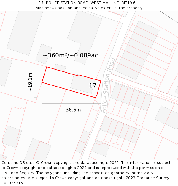 17, POLICE STATION ROAD, WEST MALLING, ME19 6LL: Plot and title map