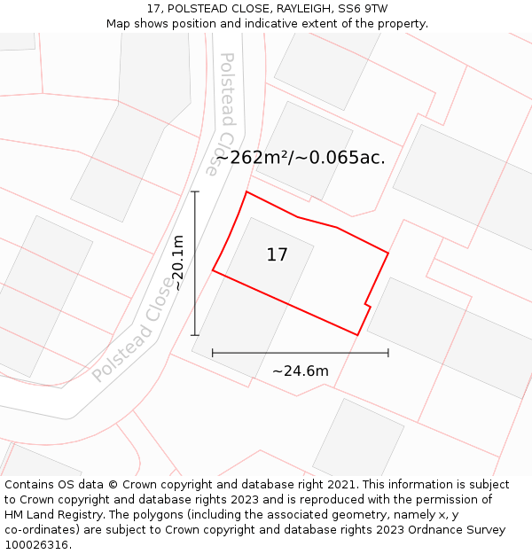 17, POLSTEAD CLOSE, RAYLEIGH, SS6 9TW: Plot and title map