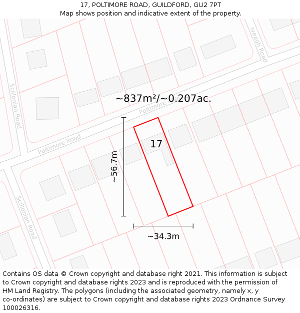 17, POLTIMORE ROAD, GUILDFORD, GU2 7PT: Plot and title map