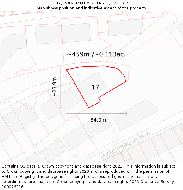 17, POLVELYN PARC, HAYLE, TR27 4JP: Plot and title map