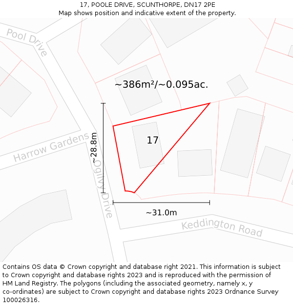 17, POOLE DRIVE, SCUNTHORPE, DN17 2PE: Plot and title map