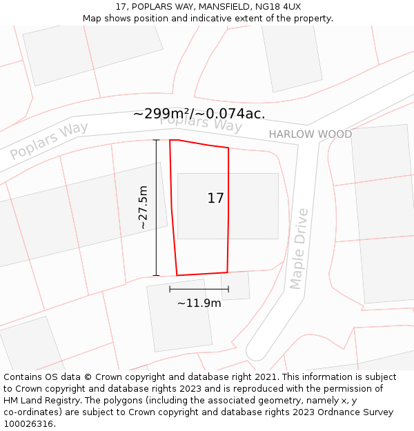17, POPLARS WAY, MANSFIELD, NG18 4UX: Plot and title map