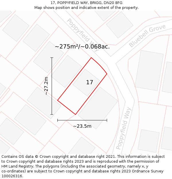 17, POPPYFIELD WAY, BRIGG, DN20 8FG: Plot and title map