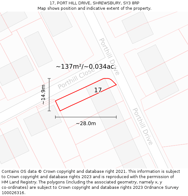 17, PORT HILL DRIVE, SHREWSBURY, SY3 8RP: Plot and title map