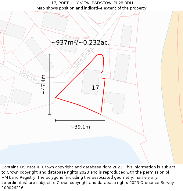 17, PORTHILLY VIEW, PADSTOW, PL28 8DH: Plot and title map