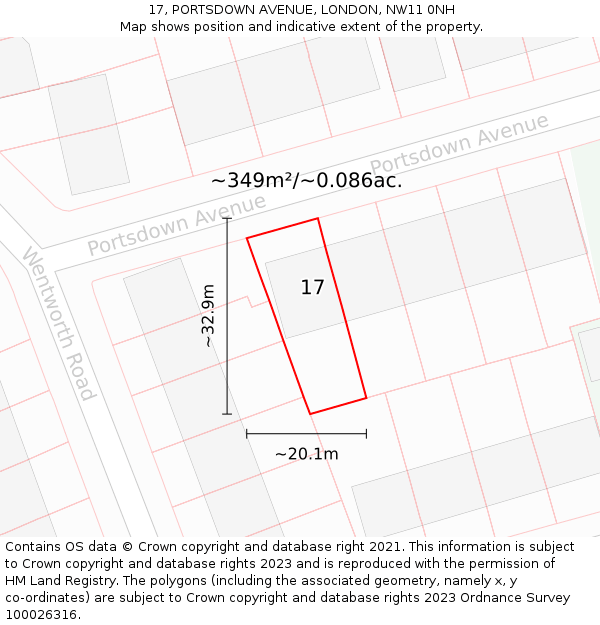 17, PORTSDOWN AVENUE, LONDON, NW11 0NH: Plot and title map