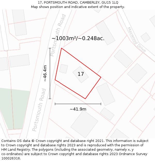 17, PORTSMOUTH ROAD, CAMBERLEY, GU15 1LQ: Plot and title map