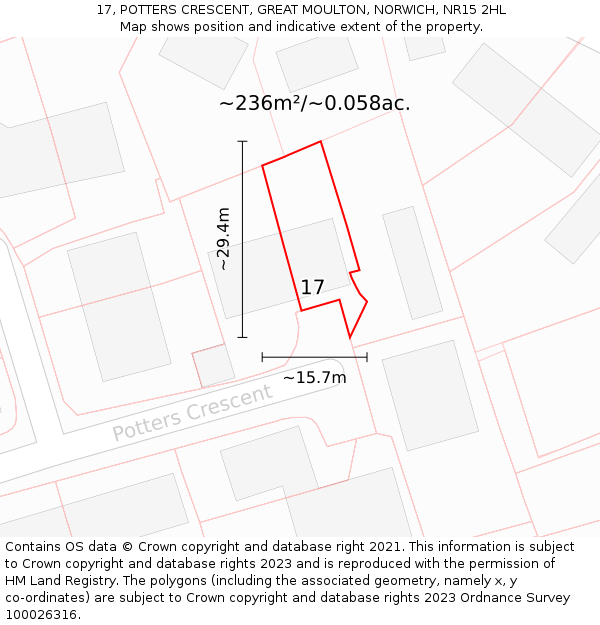 17, POTTERS CRESCENT, GREAT MOULTON, NORWICH, NR15 2HL: Plot and title map