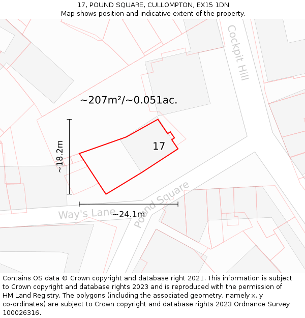 17, POUND SQUARE, CULLOMPTON, EX15 1DN: Plot and title map