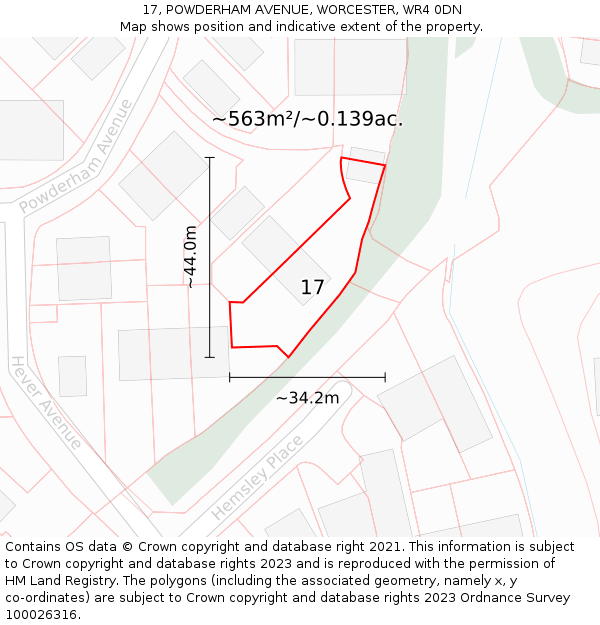 17, POWDERHAM AVENUE, WORCESTER, WR4 0DN: Plot and title map