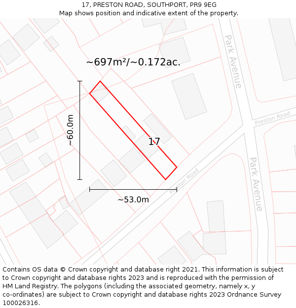 17, PRESTON ROAD, SOUTHPORT, PR9 9EG: Plot and title map