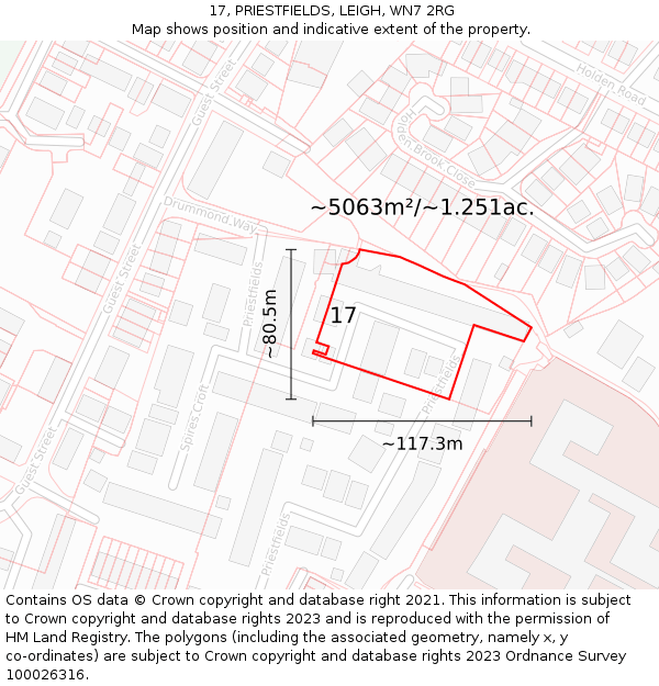 17, PRIESTFIELDS, LEIGH, WN7 2RG: Plot and title map