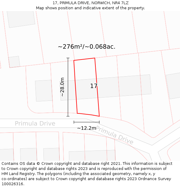 17, PRIMULA DRIVE, NORWICH, NR4 7LZ: Plot and title map