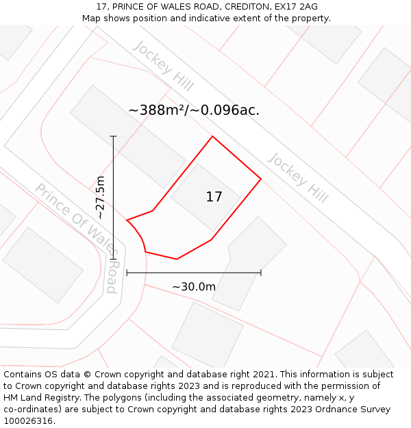 17, PRINCE OF WALES ROAD, CREDITON, EX17 2AG: Plot and title map