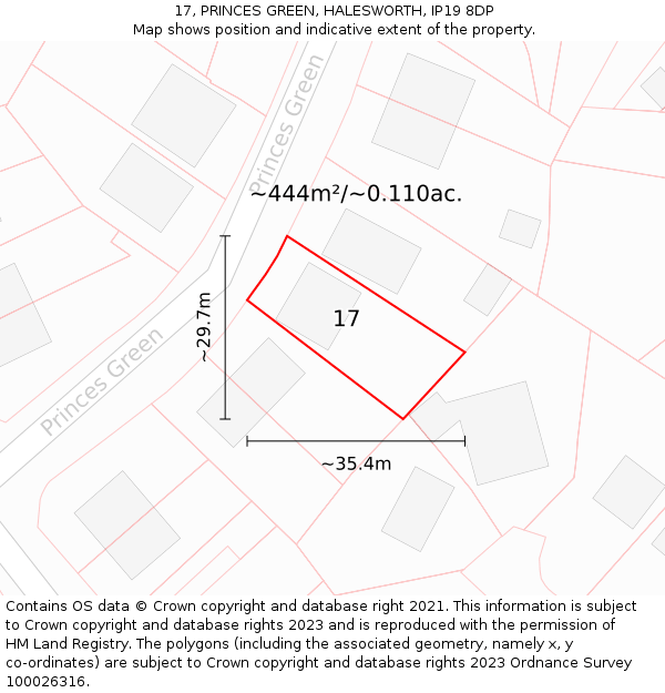 17, PRINCES GREEN, HALESWORTH, IP19 8DP: Plot and title map