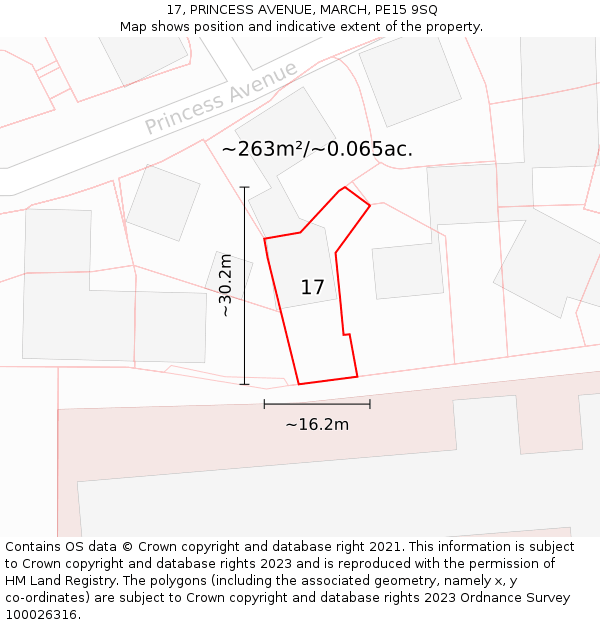 17, PRINCESS AVENUE, MARCH, PE15 9SQ: Plot and title map