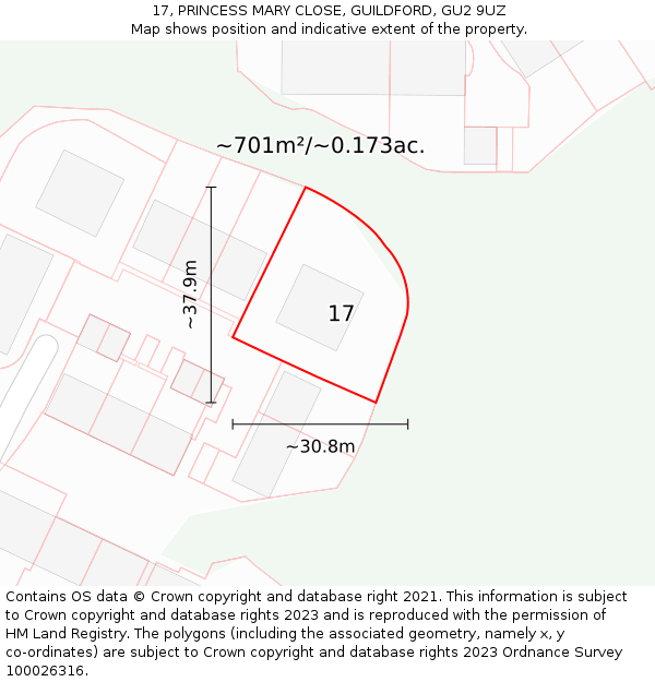 17, PRINCESS MARY CLOSE, GUILDFORD, GU2 9UZ: Plot and title map