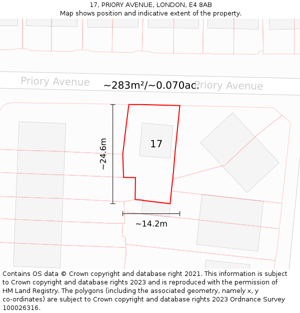 17, PRIORY AVENUE, LONDON, E4 8AB: Plot and title map