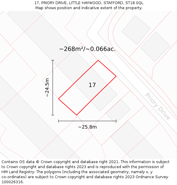 17, PRIORY DRIVE, LITTLE HAYWOOD, STAFFORD, ST18 0QL: Plot and title map