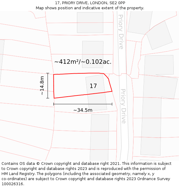 17, PRIORY DRIVE, LONDON, SE2 0PP: Plot and title map
