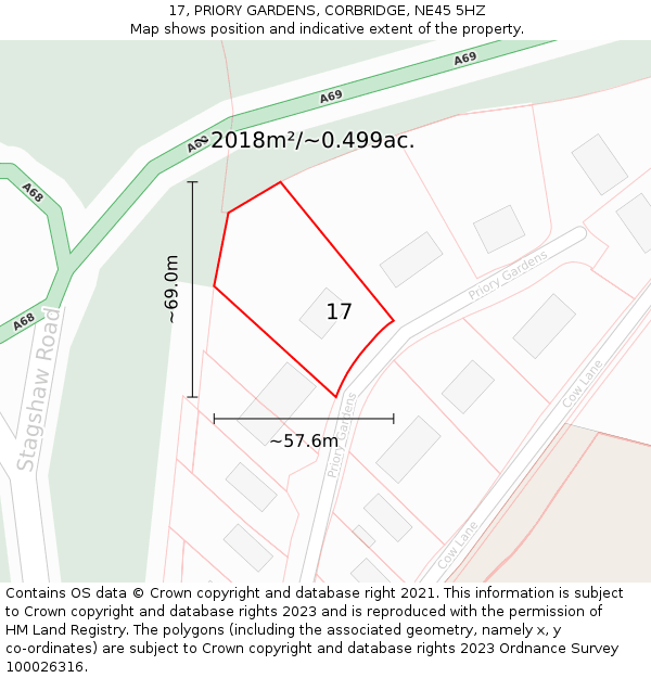 17, PRIORY GARDENS, CORBRIDGE, NE45 5HZ: Plot and title map