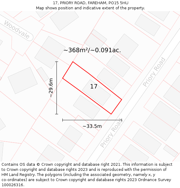 17, PRIORY ROAD, FAREHAM, PO15 5HU: Plot and title map