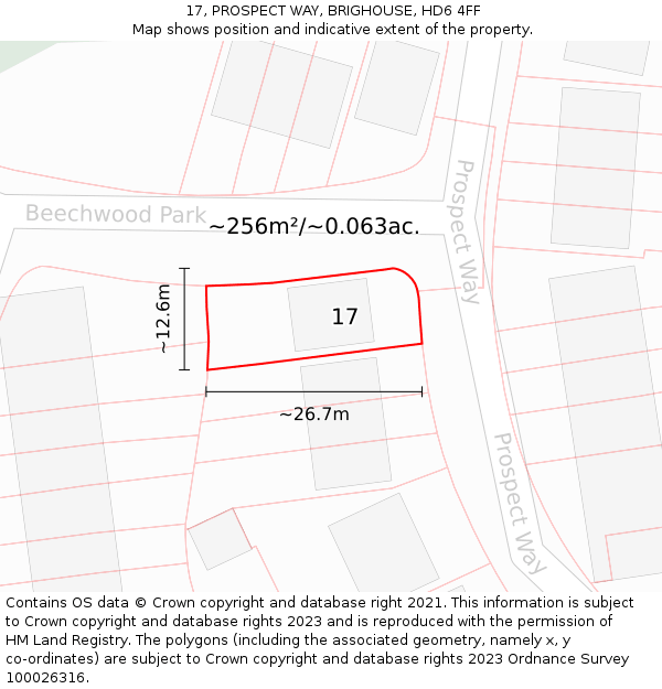 17, PROSPECT WAY, BRIGHOUSE, HD6 4FF: Plot and title map