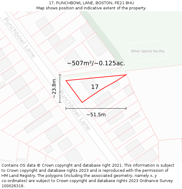 17, PUNCHBOWL LANE, BOSTON, PE21 8HU: Plot and title map