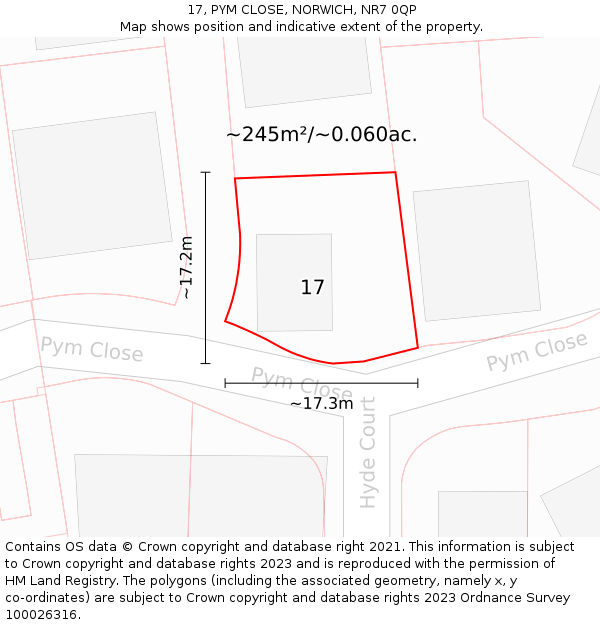 17, PYM CLOSE, NORWICH, NR7 0QP: Plot and title map