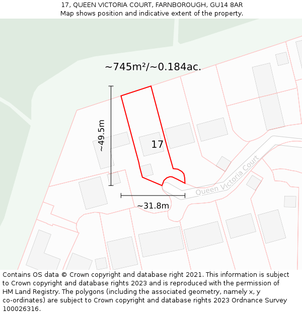 17, QUEEN VICTORIA COURT, FARNBOROUGH, GU14 8AR: Plot and title map