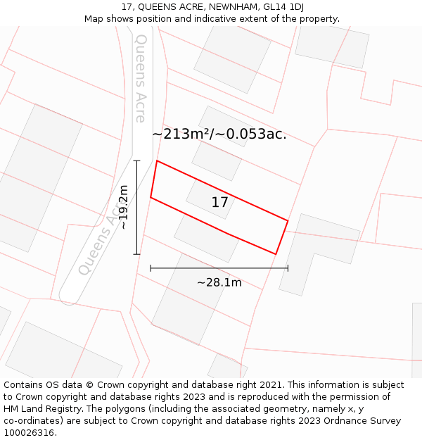 17, QUEENS ACRE, NEWNHAM, GL14 1DJ: Plot and title map