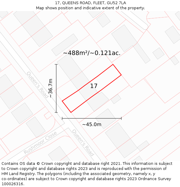 17, QUEENS ROAD, FLEET, GU52 7LA: Plot and title map