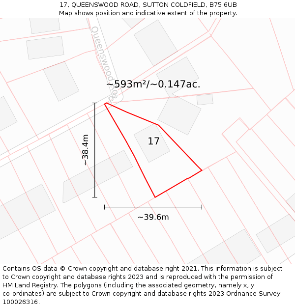 17, QUEENSWOOD ROAD, SUTTON COLDFIELD, B75 6UB: Plot and title map