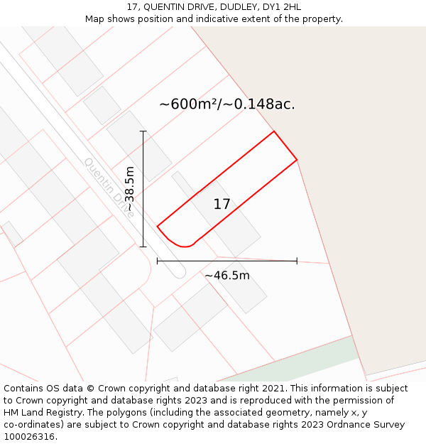 17, QUENTIN DRIVE, DUDLEY, DY1 2HL: Plot and title map