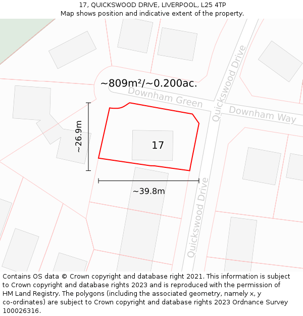 17, QUICKSWOOD DRIVE, LIVERPOOL, L25 4TP: Plot and title map