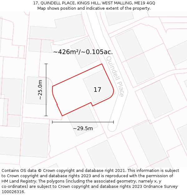 17, QUINDELL PLACE, KINGS HILL, WEST MALLING, ME19 4GQ: Plot and title map