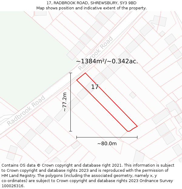 17, RADBROOK ROAD, SHREWSBURY, SY3 9BD: Plot and title map