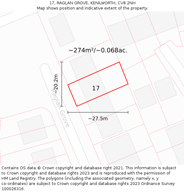 17, RAGLAN GROVE, KENILWORTH, CV8 2NH: Plot and title map