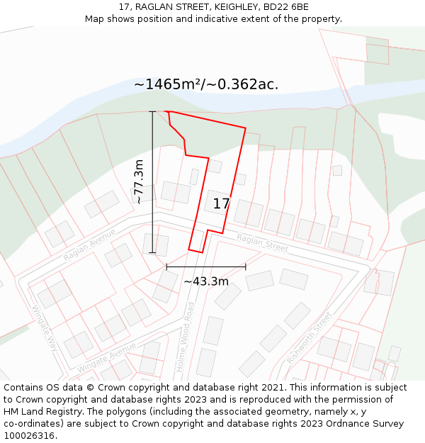 17, RAGLAN STREET, KEIGHLEY, BD22 6BE: Plot and title map