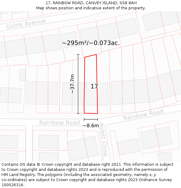 17, RAINBOW ROAD, CANVEY ISLAND, SS8 8AH: Plot and title map