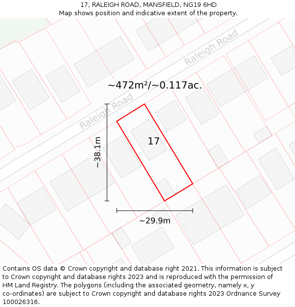 17, RALEIGH ROAD, MANSFIELD, NG19 6HD: Plot and title map