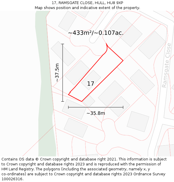 17, RAMSGATE CLOSE, HULL, HU8 9XP: Plot and title map