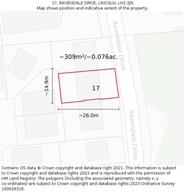 17, RAVENDALE DRIVE, LINCOLN, LN2 2JN: Plot and title map