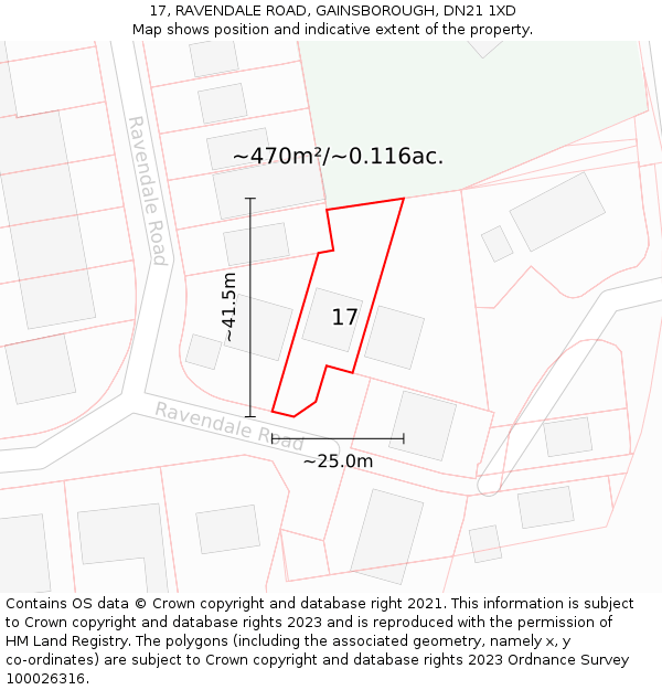 17, RAVENDALE ROAD, GAINSBOROUGH, DN21 1XD: Plot and title map